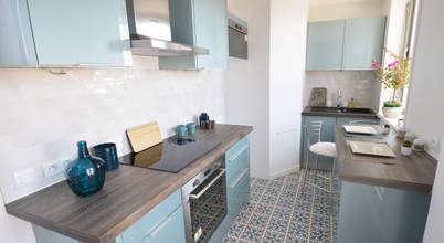 Cuisine bleu acier vintage carreaux de ciment, Parisdinterieur Parisdinterieur Kuhinja
