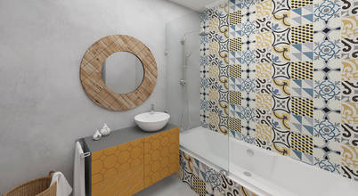 Bathroom No Place Like Home ® Kupaonica service bathroom,bathtub,shower walls,porcelain tiles,bright colors,patterns