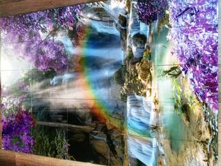 Керамическое панно из фотоплитки для ванной комнаты - Радуга на фоне водопада - TM Pavlin Art, Pavlin Art Pavlin Art Tropische badkamers Tegels