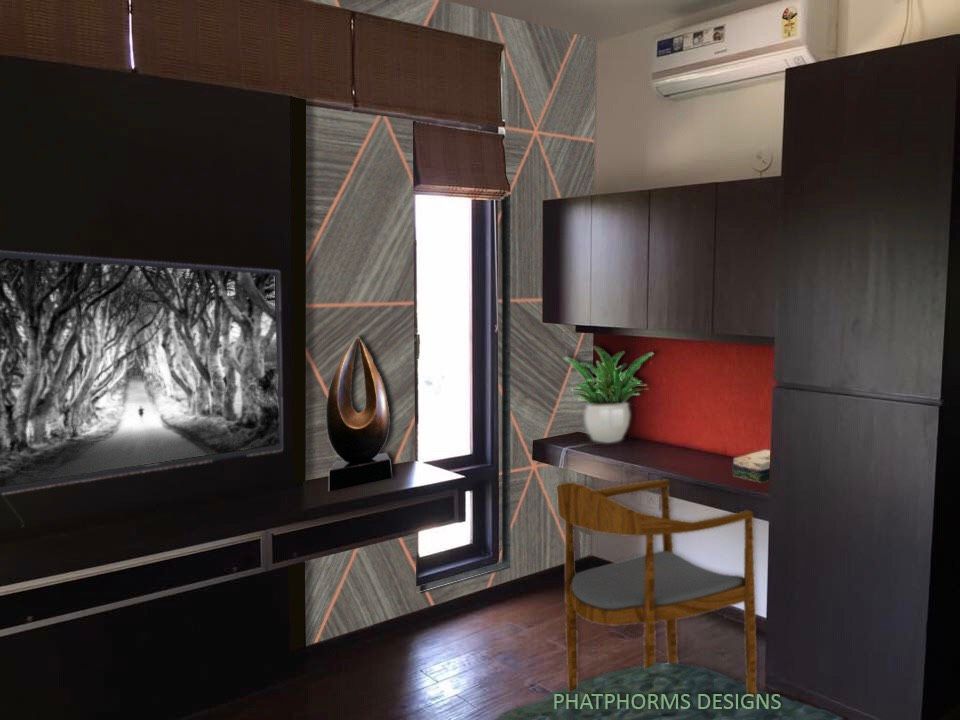 Guest room with study & TV panel Phat Phorms Designs