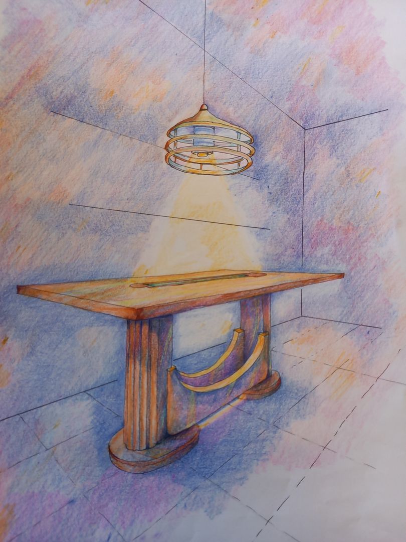 Prospettiva del tavolo "Arco di luce " architetto Manfredi Sala da pranzo in stile classico Legno Effetto legno tavoli,Tavoli