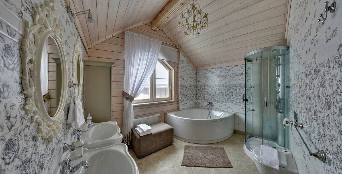 Ванная комната в бревенчатом доме варианты отделки фото