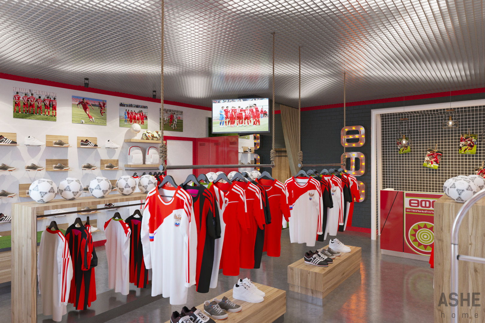 фирменный магазин фк. фирменный магазин фк. фирменный магазин фк. магазин спартак красная пресня. интерьер футбольного магазина.