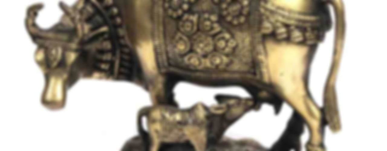 Kamdhenu Cow & Calf Statue /Sacred Wish Fulfilling Cow/ Symbol Of Good Luck Prosperity and Love/ Antique Finish Brass Sculpture/ Auspicious Gifts, M4design M4design Mais espaços