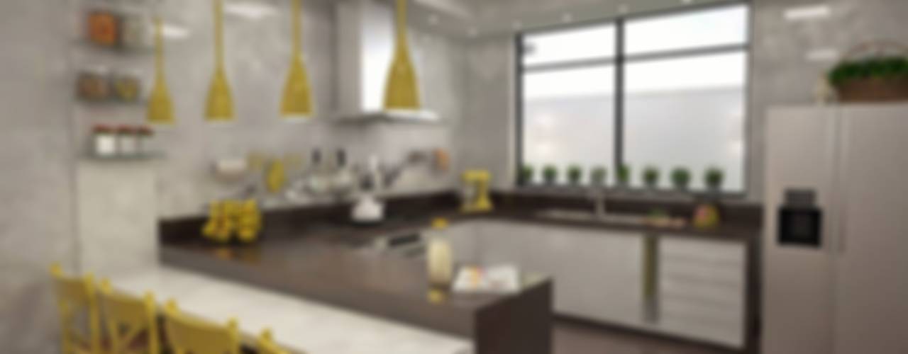 Cozinha MA, Ao Cubo Arquitetura e Interiores Ao Cubo Arquitetura e Interiores Modern kitchen Ceramic Yellow
