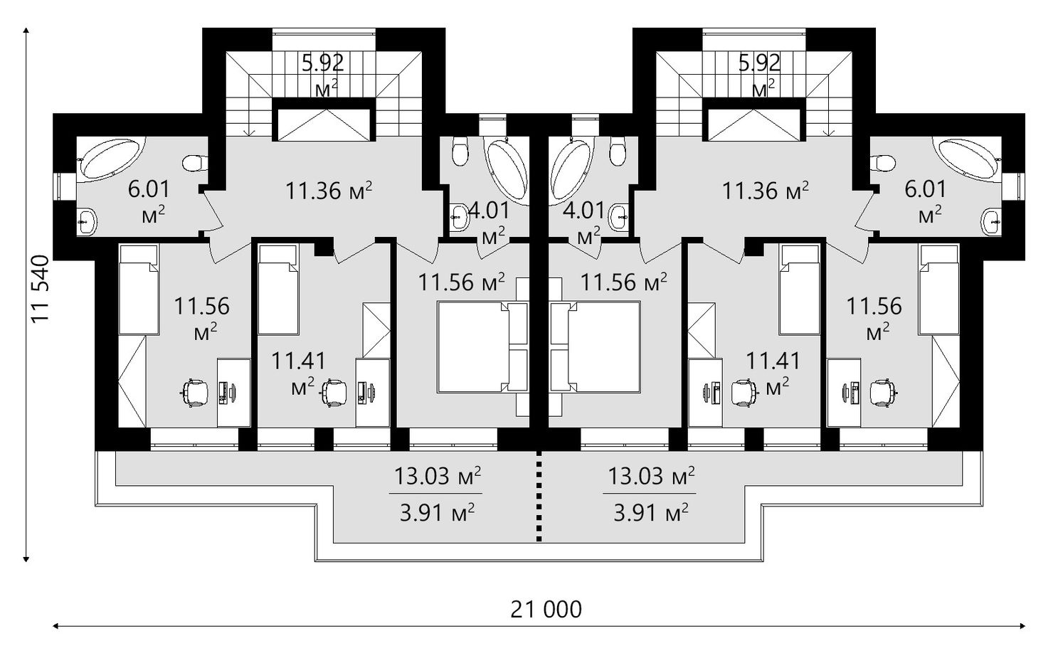 Проект стильного дома на две семьи: 6 спален, 320 метров, 8 млн рублей