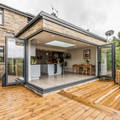Pillarless corner creates an open interface between outside and in John Gauld Photography Modern Evler bifold doors,Structural steel,RSJ,Patio,Decking