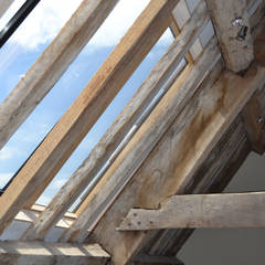 Rooflight in old timber roof Hetreed Ross Architects Country style corridor, hallway& stairs