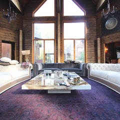 Log House, Orkun Indere Interiors Orkun Indere Interiors Rustic style living room Solid Wood Purple/Violet log,wooden house,luxury,purple,wooden windows