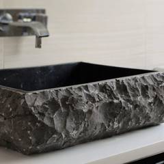 Stone sink. Bathroom interior design Lena Lobiv Interior Design Modern bathroom Stone Black Sinks