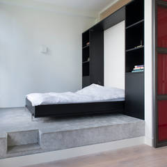 slaapkamer op podium:  Slaapkamer door IJzersterk interieurontwerp