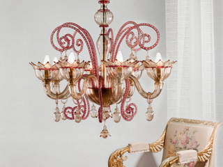 MOCENIGO - classic red and amber chandelier, YourMurano Lighting YourMurano Lighting Kamar Tidur Klasik Kaca