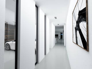 Una Residencia Minimalista y Moderna con una gran Piscina, DUE Architecture & Design DUE Architecture & Design Modern corridor, hallway & stairs