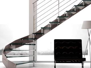 Escalera en acero Inox y peldaños de cristal, Enesca Enesca Corridor, hallway & stairs Stairs