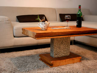 Couchtisch Granit - Designmöbel aus antikem Holz, woodesign Christoph Weißer woodesign Christoph Weißer Phòng khách