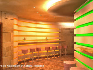 Innenarchitektonische Gesamtkonzeption Disco "Club Amsterdam 2" - Sotschi, Russland, GID / GOLDMANN-INTERIOR-DESIGN GID / GOLDMANN-INTERIOR-DESIGN مساحات تجارية