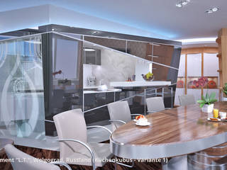 Innenarchitektonische Neugestaltung Apartment "L.T." ("Wolga-Wave") - Wolgograd, Russland, GID / GOLDMANN-INTERIOR-DESIGN GID / GOLDMANN-INTERIOR-DESIGN Modern dining room
