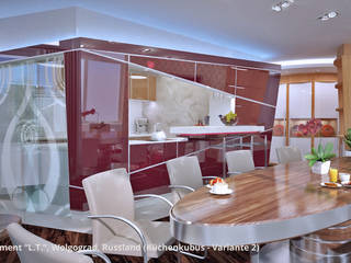 Innenarchitektonische Neugestaltung Apartment "L.T." ("Wolga-Wave") - Wolgograd, Russland, GID / GOLDMANN-INTERIOR-DESIGN GID / GOLDMANN-INTERIOR-DESIGN Modern dining room