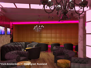 Innenarchitektonische Gesamtkonzeption Disco "Club Amsterdam 1" - Wolgograd, Russland, GID / GOLDMANN-INTERIOR-DESIGN GID / GOLDMANN-INTERIOR-DESIGN Commercial spaces Engineered Wood Transparent