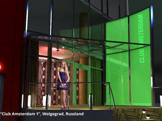 Innenarchitektonische Gesamtkonzeption Disco "Club Amsterdam 1" - Wolgograd, Russland, GID / GOLDMANN-INTERIOR-DESIGN GID / GOLDMANN-INTERIOR-DESIGN Gewerbeflächen Glas