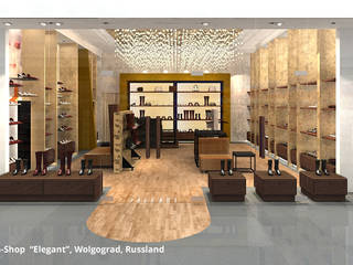 Innenarchitektonische Gestaltung eines Schuhshops "Elegant" - Wolgograd, Russland, GID / GOLDMANN-INTERIOR-DESIGN GID / GOLDMANN-INTERIOR-DESIGN Bedrijfsruimten