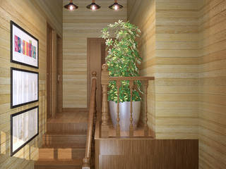 Дизайн лестницы в альпийском стиле в коттеджном поселке "Краснодарский", Студия интерьерного дизайна happy.design Студия интерьерного дизайна happy.design Country style corridor, hallway& stairs