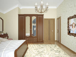 Дизайн спальни в классическом стиле в коттеджном поселке "Краснодарский", Студия интерьерного дизайна happy.design Студия интерьерного дизайна happy.design Classic style bedroom