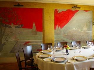 Restaurante emblemático, mural x 3 mural x 3 Paredes y suelos de estilo mediterráneo