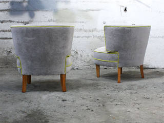 FAUTEUIL VINTAGE EN GRIS ET JAUNE, Mille mètres carrés Mille mètres carrés Ruang Keluarga Gaya Eklektik