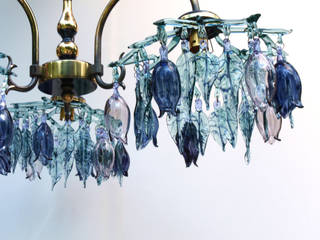 Flowers and leaves glass chandelier, Aqua and purple, A Flame with Desire A Flame with Desire Modern corridor, hallway & stairs