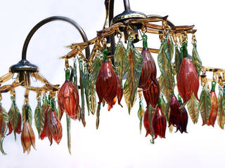 Flowers and leaves glass chandelier, Red, A Flame with Desire A Flame with Desire 모던스타일 복도, 현관 & 계단