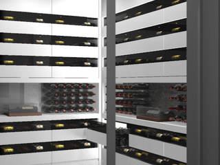 Projet 3D - Cave à vin en Corian Blanc Iceberg, Degré 12 Degré 12 モダンデザインの ワインセラー
