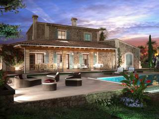 Perspectiva 3D de casa estilo rustico , Realistic-design Realistic-design Nhà phong cách mộc mạc
