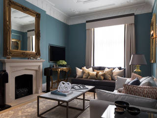 Drawing Room Roselind Wilson Design Klasyczny salon living room,luxury living room,wall mirror,coffee table,cushions,wall tv,carpet