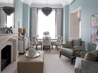 Living Room and Dining Area Roselind Wilson Design Living room dining,dining room,dining table,sofas,cushions,curtains,cream floor