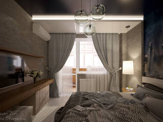 Дизайн спальни в современном стиле в ЖК "Янтарный", Студия интерьерного дизайна happy.design Студия интерьерного дизайна happy.design Modern style bedroom