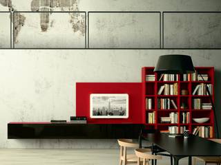 'Cherry' wall mounted TV Unit with library by Morassutti homify モダンデザインの リビング TV台＆キャビネット