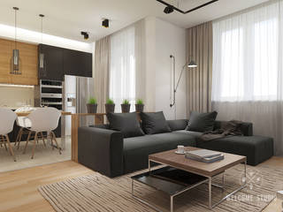 Квартира для холостяка в Москве "Wood&Stone. Vol.2", Мастерская дизайна Welcome Studio Мастерская дизайна Welcome Studio Minimalist living room