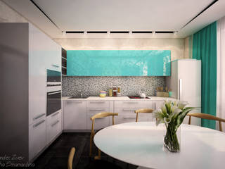 Дизайн кухни-гостиной в современном стиле в ЖК "Янтарный", Студия интерьерного дизайна happy.design Студия интерьерного дизайна happy.design Modern kitchen