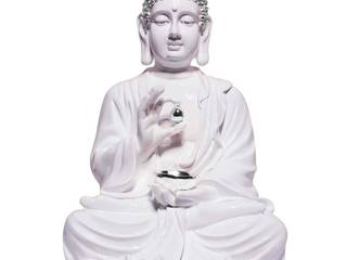 Polystone Lord Buddha Lotus Sculpture Holding Silver Alms Bowl, M4design M4design Więcej pomieszczeń