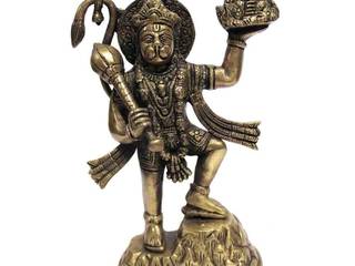 Hindu God Idol – Antique Brass Hanuman Carrying Mountain of Herbs, M4design M4design Các phòng khác