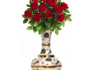 Enameled Peacock Design Brass Flower Vase, M4design M4design 庭院