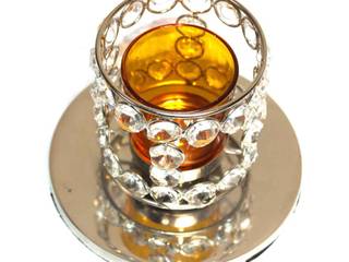 Crystal Beaded Amber Glass Tealight Candle Holder, M4design M4design Asian style houses