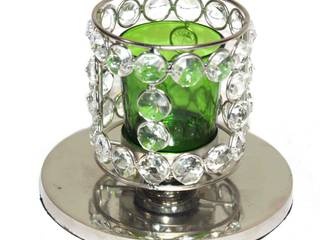 Crystal Beaded Green Glass Tealight Candle Holder, M4design M4design Asian style houses