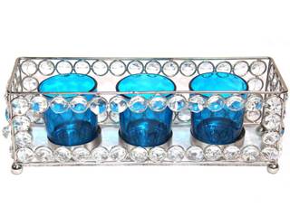 Crystal Frame Triple Blue Glass Tealight Holders, M4design M4design Nhà phong cách châu Á