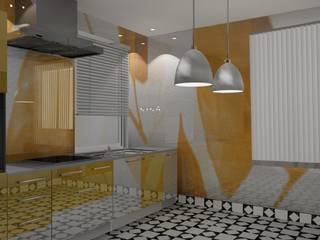 Vue en 3D d'appartements, D.DESIGN D.DESIGN Eclectic style kitchen Bench tops