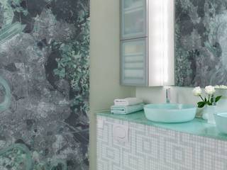 Bad WohnDich Eclectic style bathroom Badezimmerschrank,Pflanze,Sanitärarmatur,Eigentum,Spiegel,Grün,Klopfen,Waschbecken,Azurblau,Violett