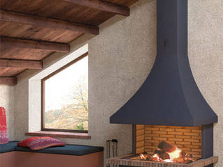 CHEMINEE FRONTALE FOYER OUVERT CH 32, insert insert Salas de estilo rústico Chimeneas y accesorios