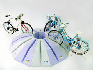電磁ロック駐輪ラック Electromagnetic lock bicycle parking rack , YUMIKA Design YUMIKA Design Moderne Garagen & Schuppen