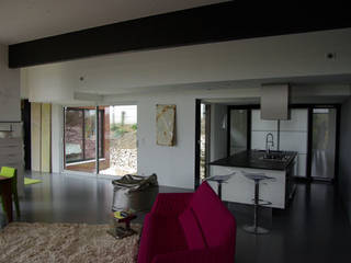 Le séjour, la cuisine et le patio Atelier d'Architecture Marc Lafagne, architecte dplg Maisons modernes